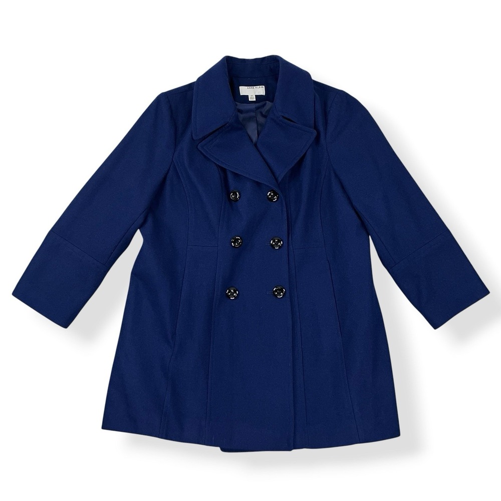 Anne‎ Klein Coat Women 2X Blue Chesterfield Overcoat Double Breasted Button NWT